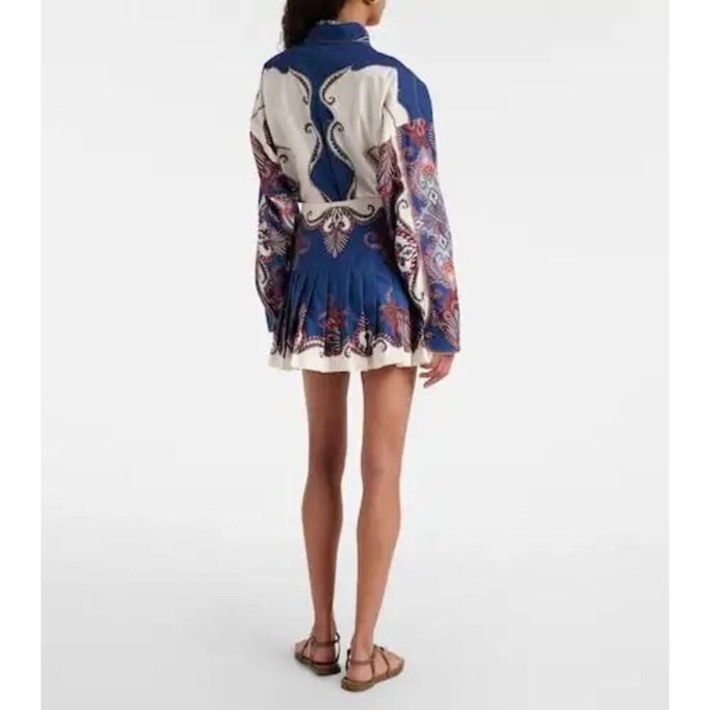 FARM Rio Women's S Blue Arabesque Scarf Pleated Mini Skirt Western NWT - Picture 3 of 9